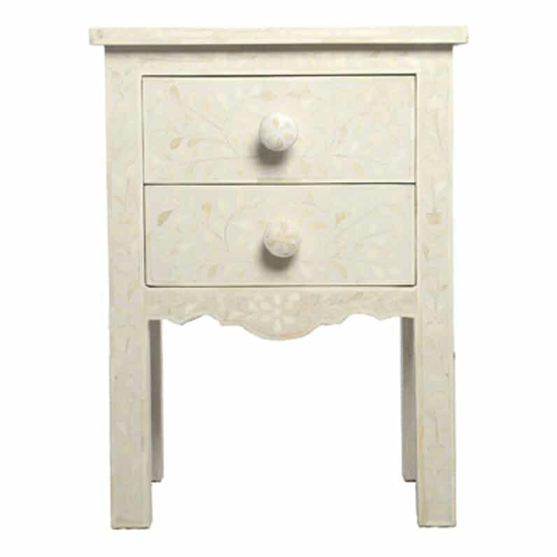 White Bone Inlay Bedside Table | Iris Furnishing