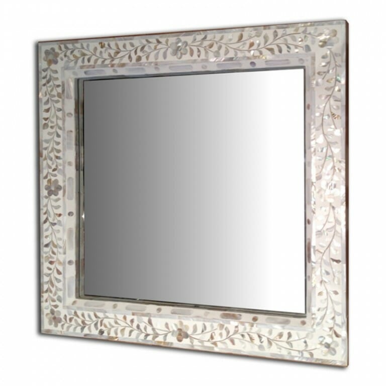 White Mother of Pearl Square Mirror | Iris Furnishing