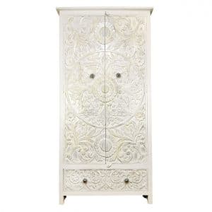 Carved White Wardrobe - Iris Furnishing